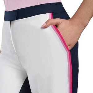 G/FORE White and Navy Cropped Golf Pants with Pink Stripe
